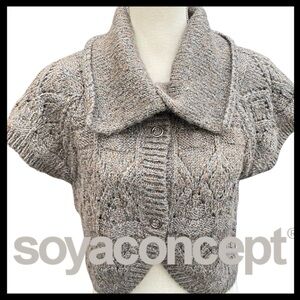 Soyaconcept Grey/Brown Metallic Crop Cap Sleeve Knit Sweater Shrug (M)